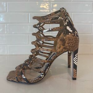 Schutz Julianna snake-embossed leather sandal caged silhouette block heel 6.5B